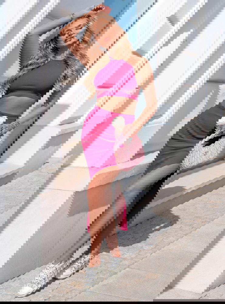 Prążkowany komplet top+spódnica z...