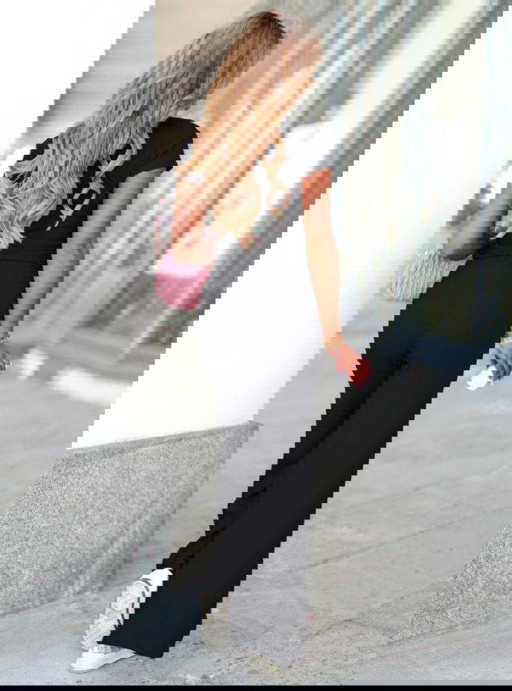 Czarny komplet prążkowany bluzka i...