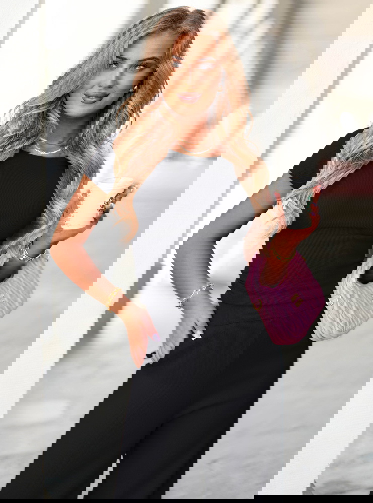 Czarny komplet prążkowany bluzka i...