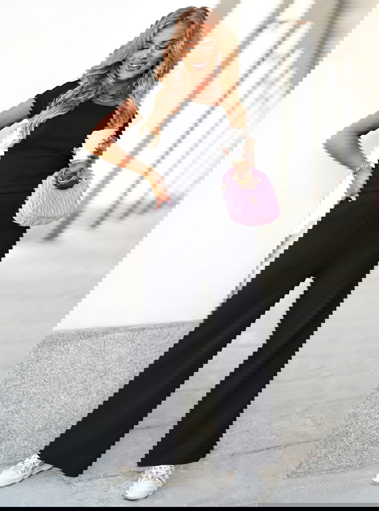 Czarny komplet prążkowany bluzka i...