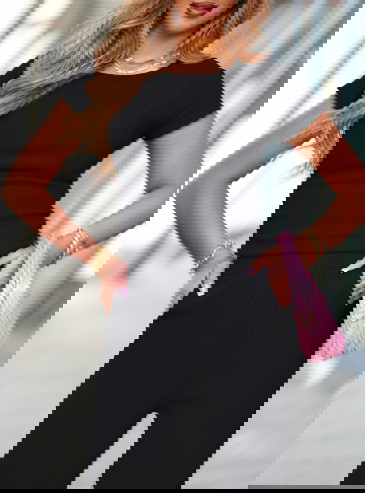 Czarny komplet prążkowany bluzka i...