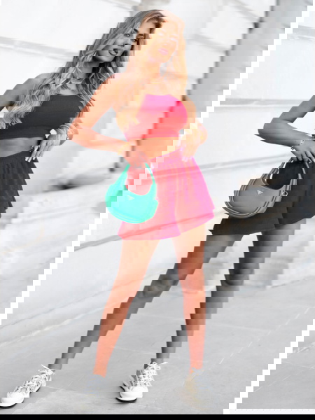 Malinowy prążkowany komplet... 2