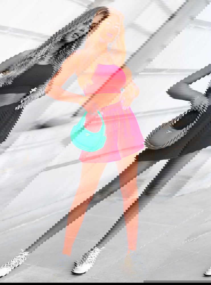 Malinowy prążkowany komplet top i...