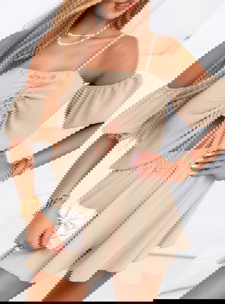 Beżowy komplet top i krótkie spodenki...