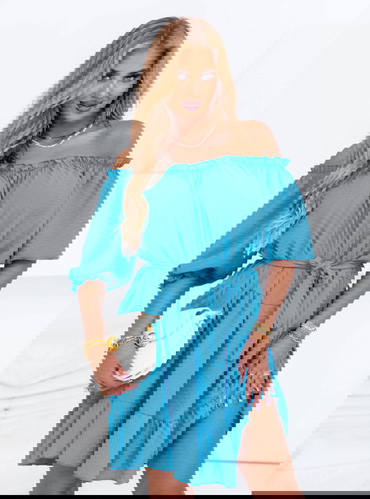 Niebieska sukienka typu hiszpanka Sarona