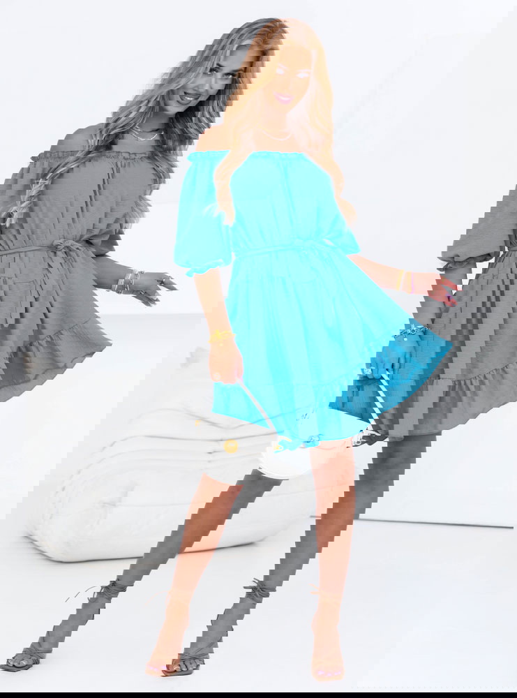 Niebieska sukienka typu hiszpanka Sarona