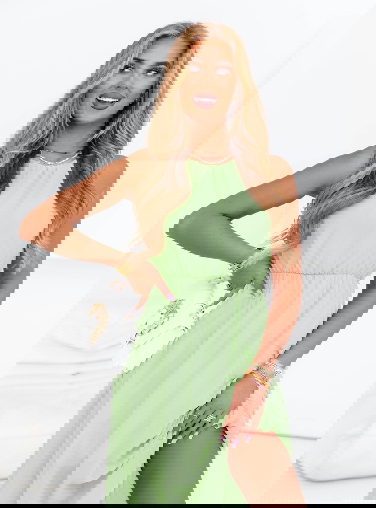 Miętowa sukienka maxi z rozcięciem Erlea