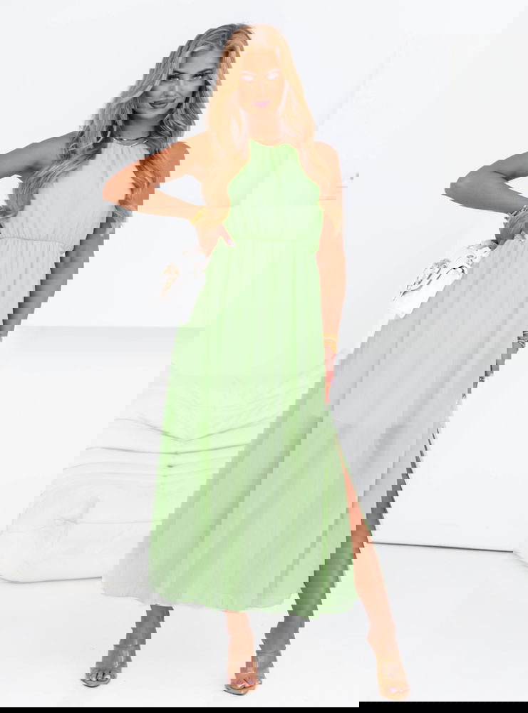 Miętowa sukienka maxi z rozcięciem Erlea