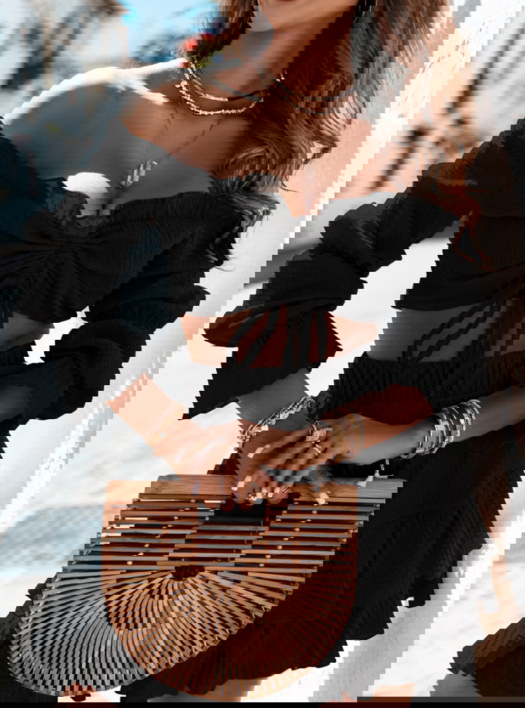 Czarny muślinowy komplet top typu...