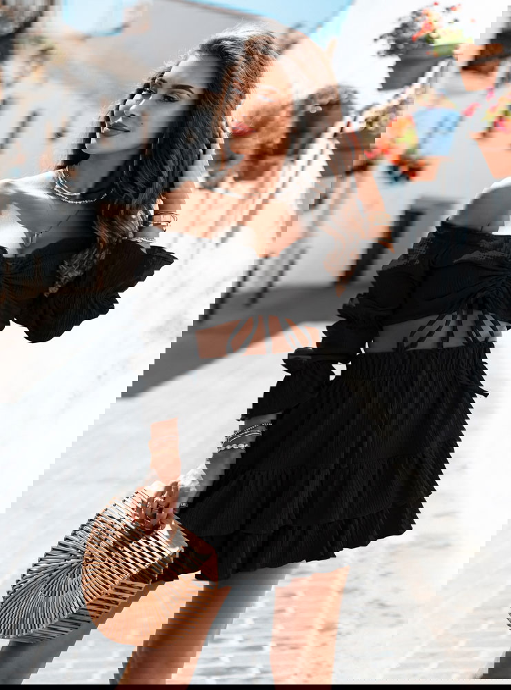 Czarny muślinowy komplet top typu...