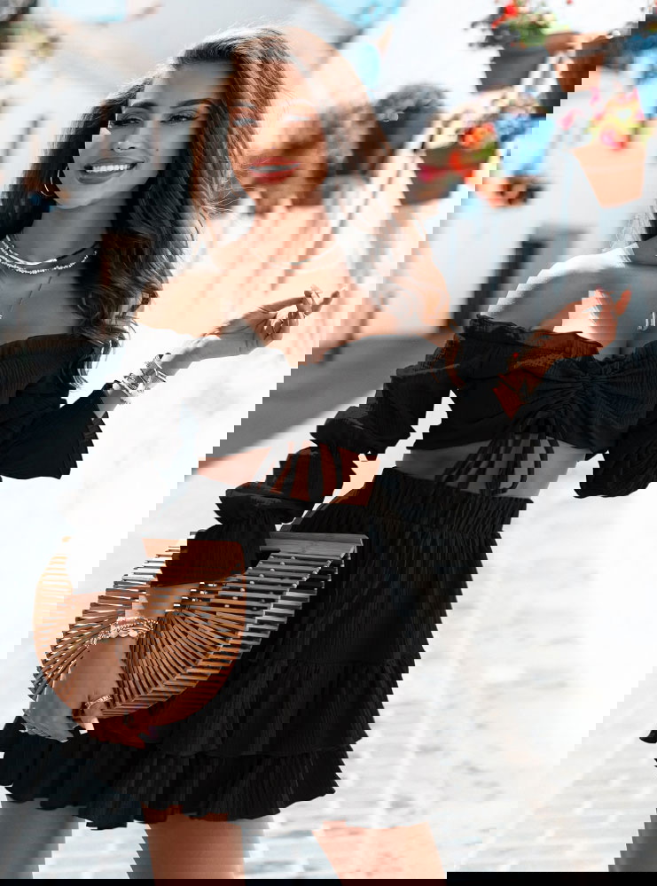 Czarny muślinowy komplet top typu...