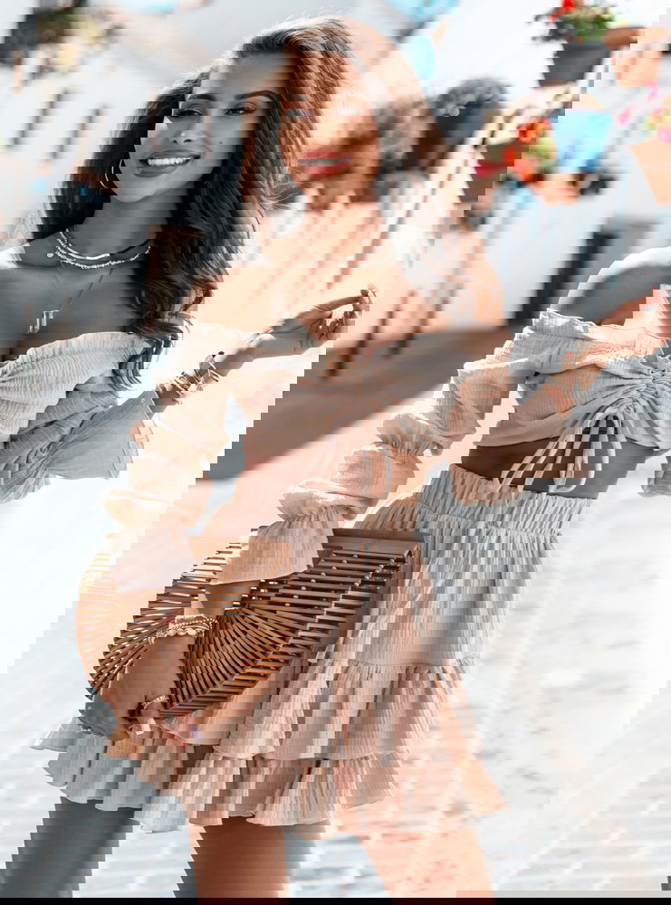 Beżowy muślinowy komplet top typu...