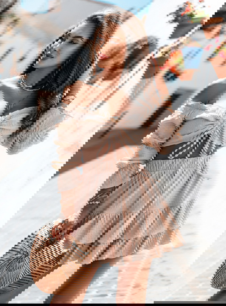 Beżowy muślinowy komplet top typu...