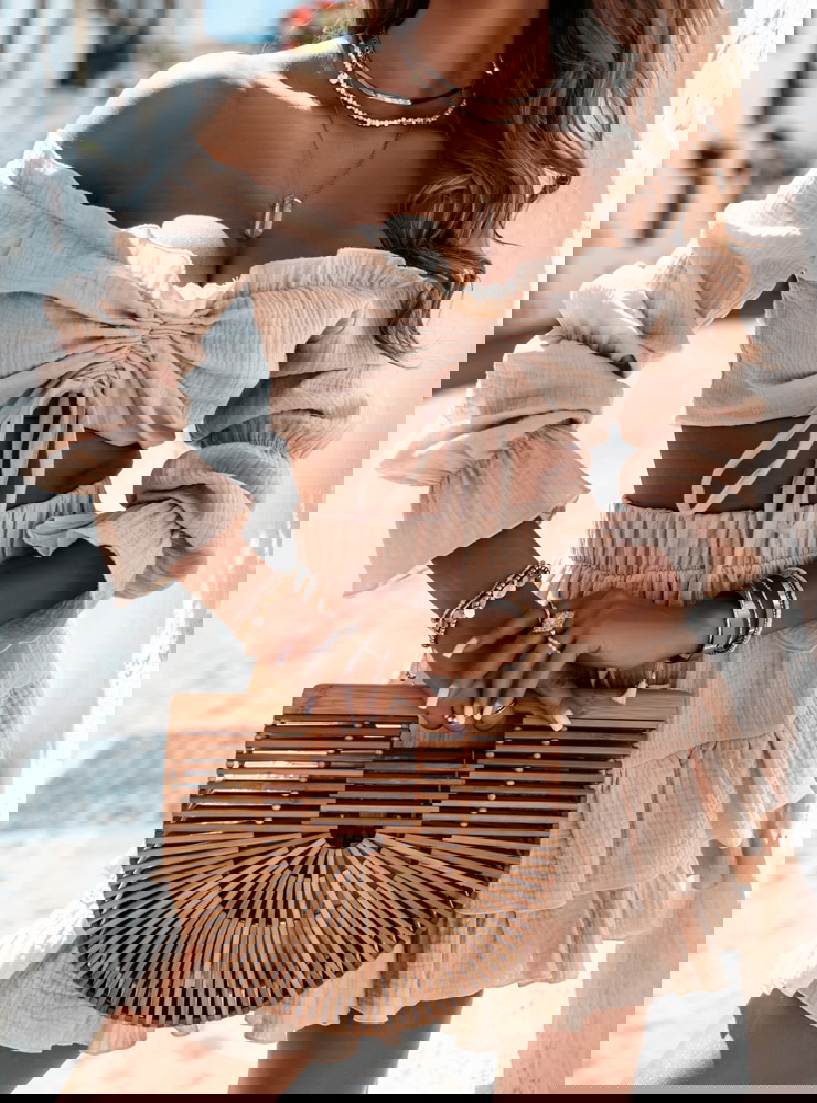 Beżowy muślinowy komplet top typu...