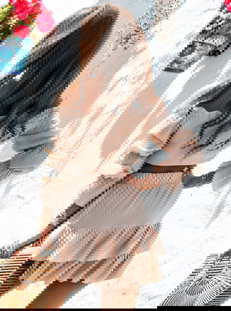 Beżowy muślinowy komplet top typu...