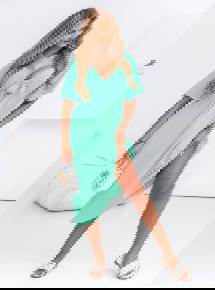 Miętowa wiązana sukienka midi Kianga