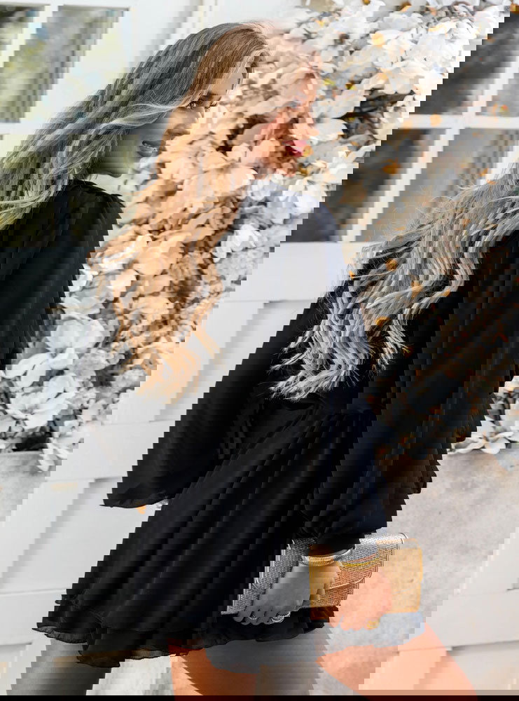 Czarna szyfonowa sukienka mini Rosefline