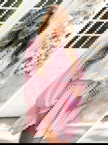 Pudrowa szyfonowa sukienka... 2