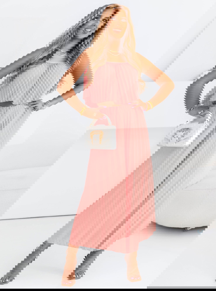 Pudrowy plisowany komplet top i...