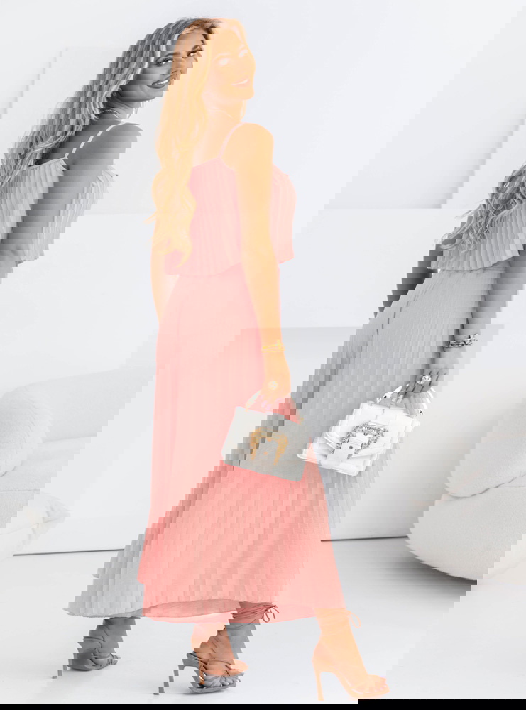 Pudrowy plisowany komplet top i...