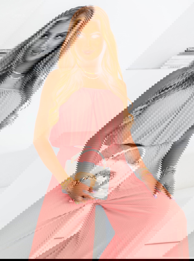 Pudrowy plisowany komplet top i...