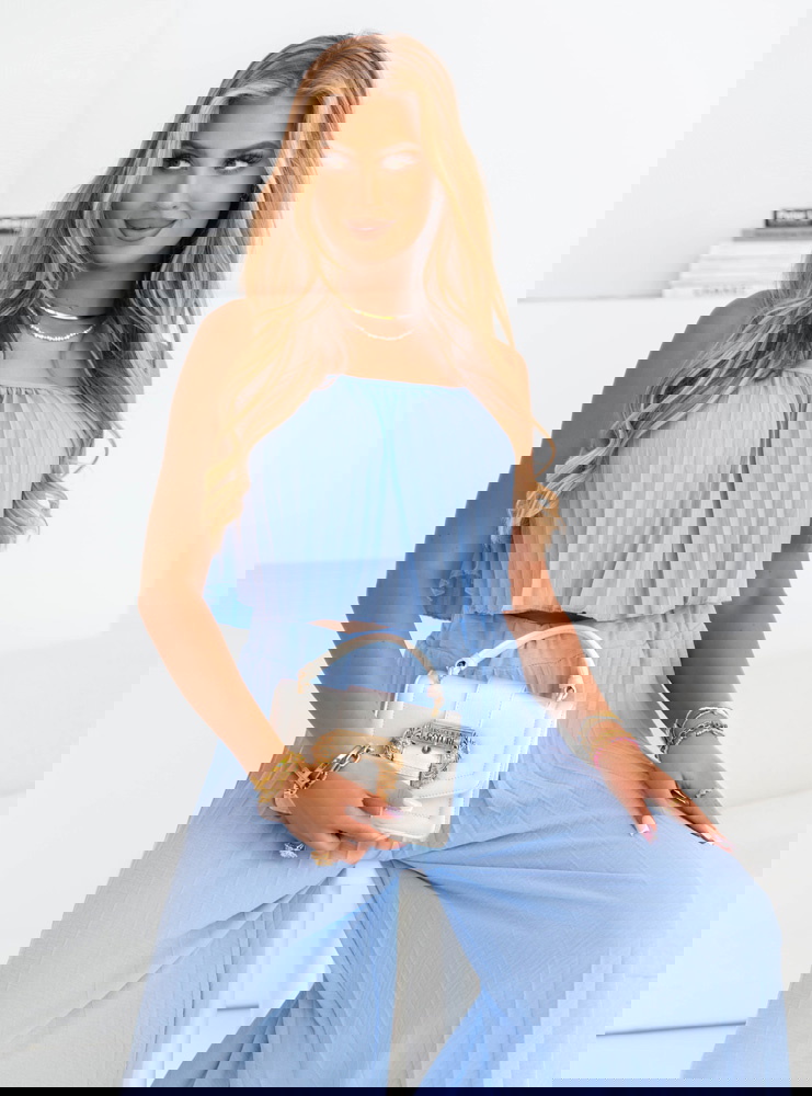 Błękitny plisowany komplet top i...