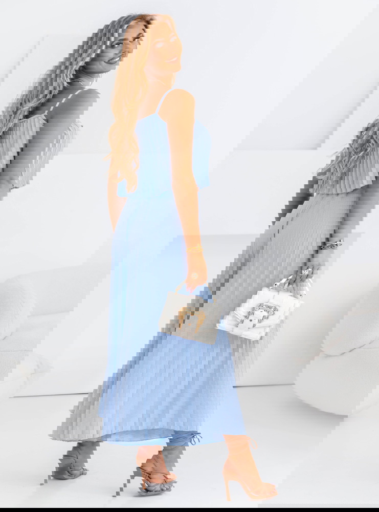 Błękitny plisowany komplet top i...