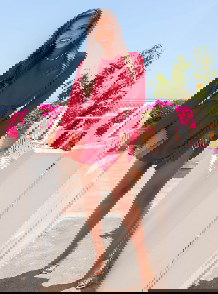 Malinowa mini sukienka wiązana w...