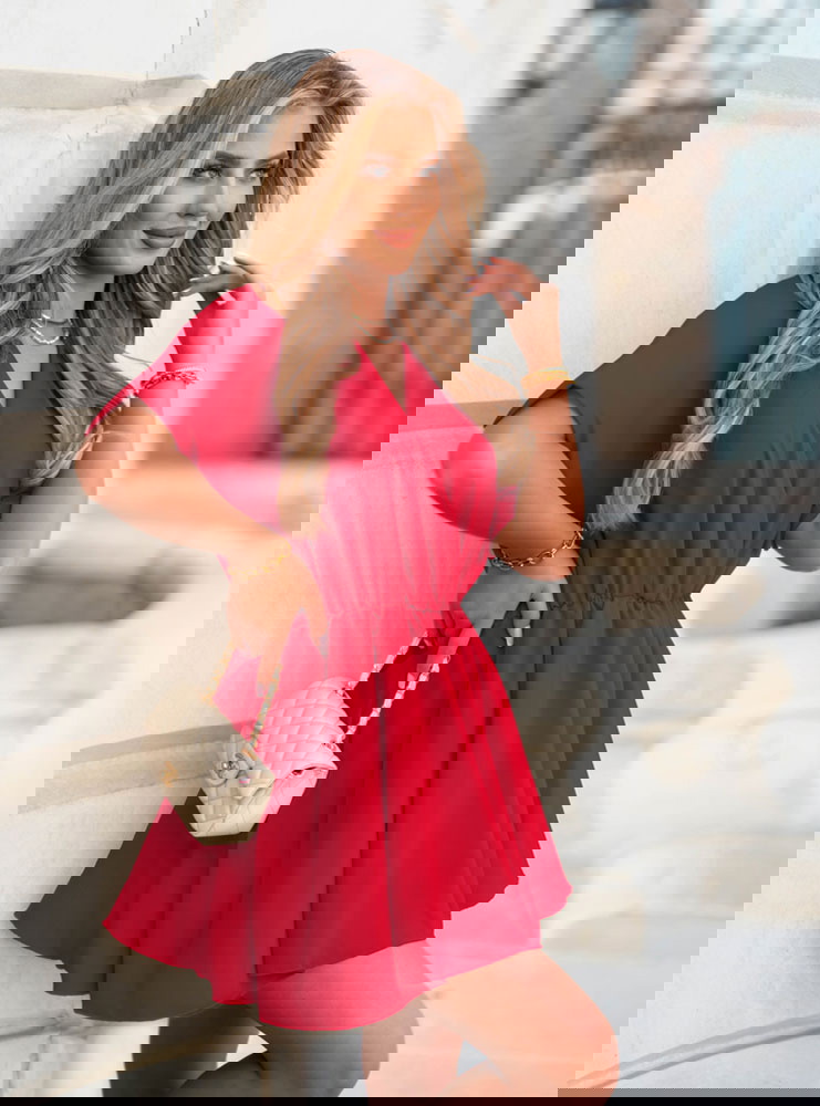 Malinowy kombinezon jak sukienka z...