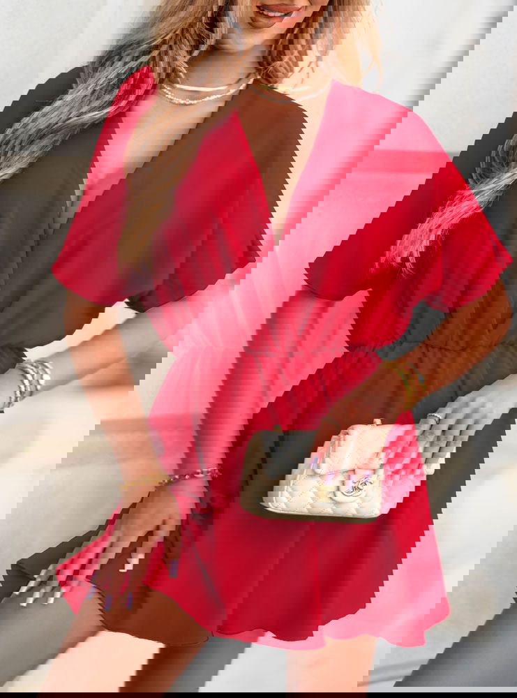 Malinowy kombinezon jak sukienka z...