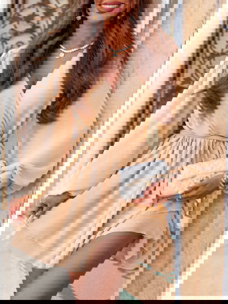 Beżowa szyfonowa sukienka... 2