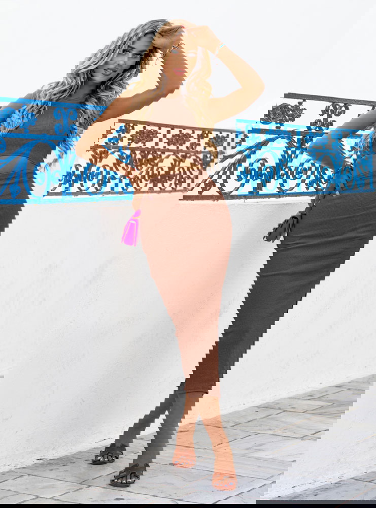 Prążkowany komplet top+spódnica z...