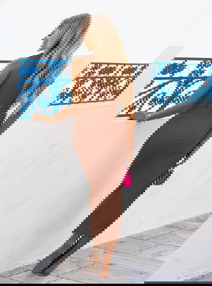 Prążkowany komplet top+spódnica z...