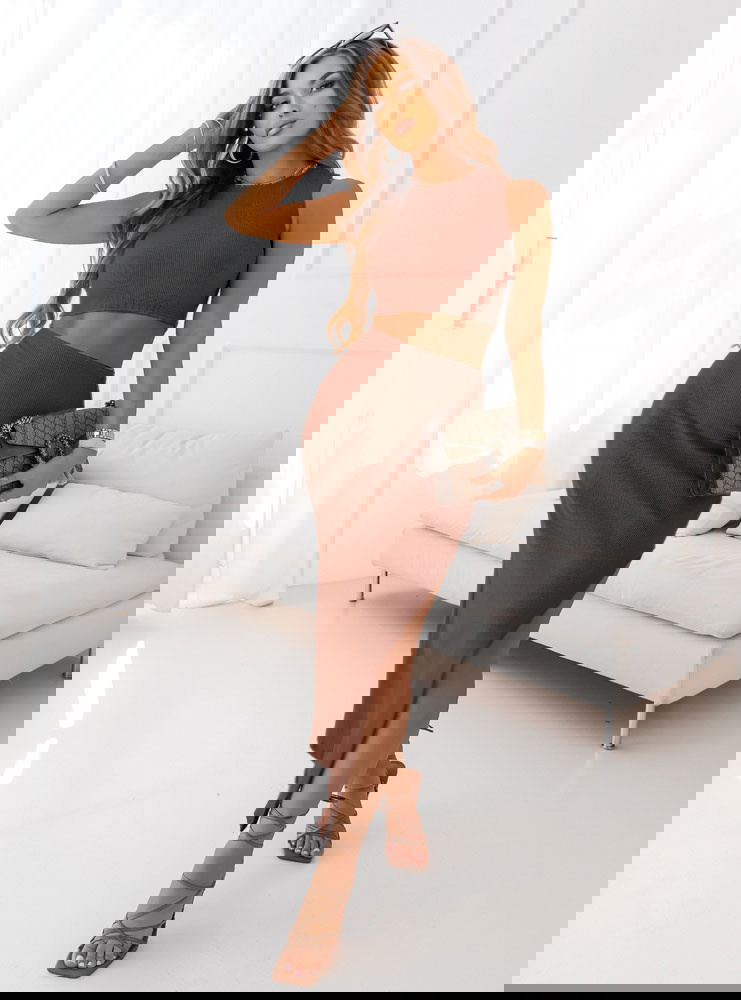 Prążkowany komplet top+spódnica z...