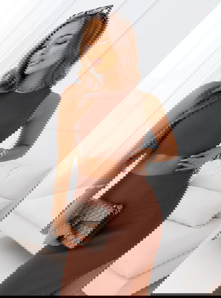 Prążkowany komplet top+spódnica z...