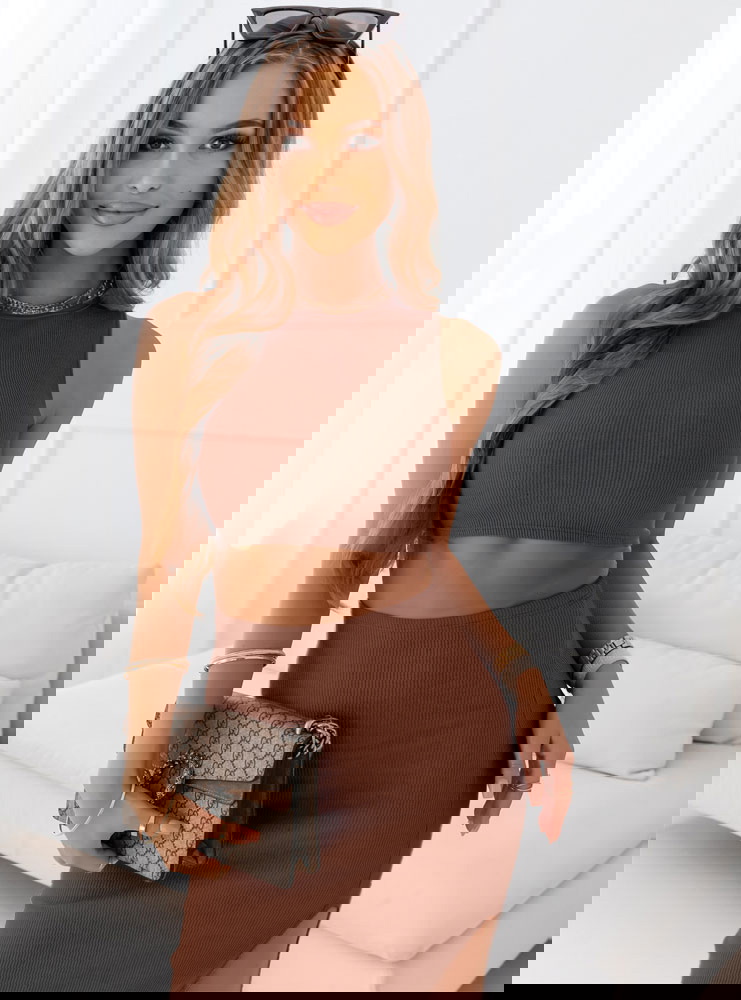 Prążkowany komplet top+spódnica z...