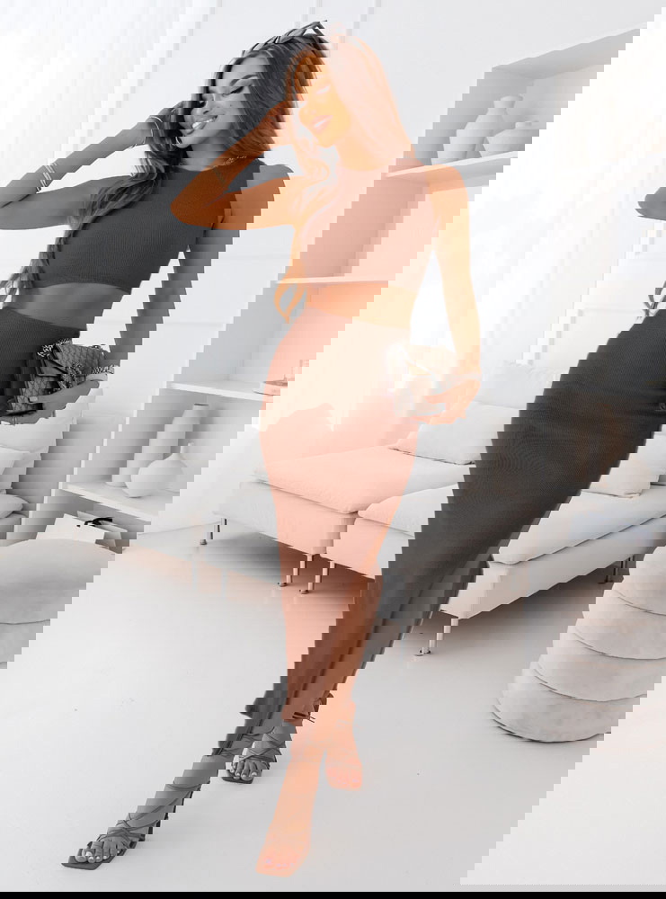 Prążkowany komplet top+spódnica z...