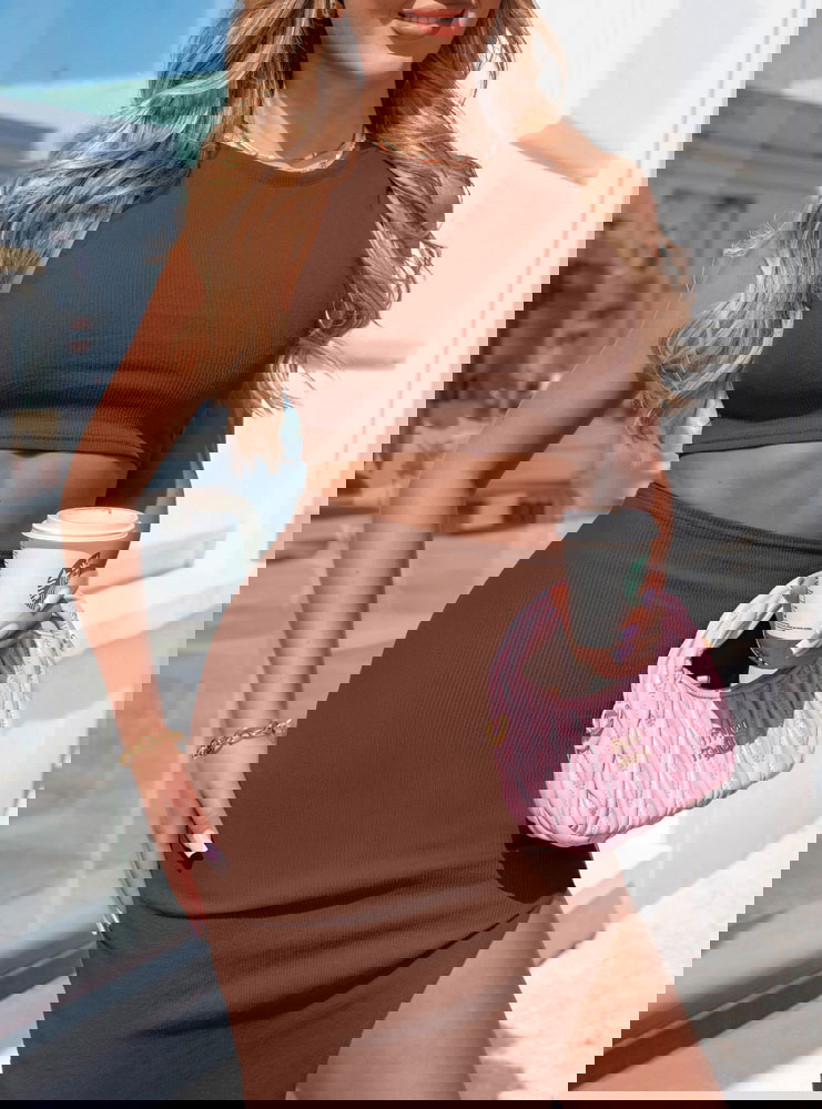 Prążkowany komplet top+spódnica z...