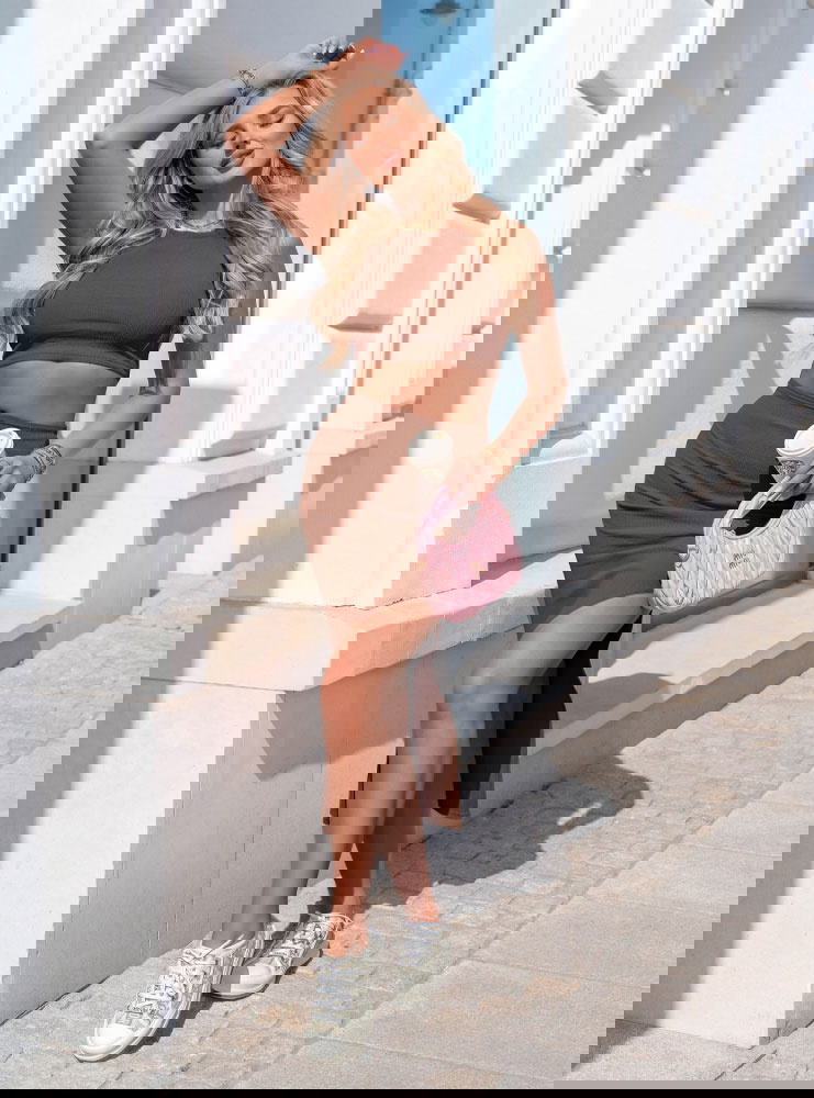 Prążkowany komplet top+spódnica z...