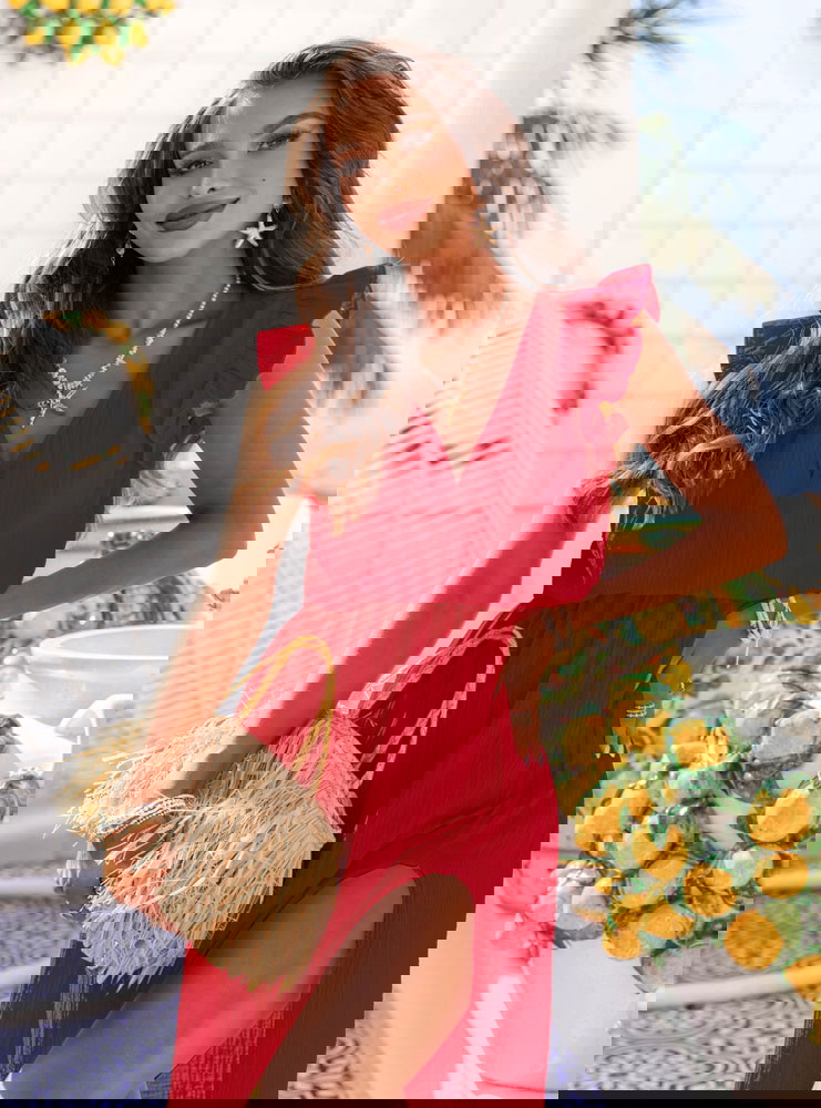 Malinowa muślinowa sukienka midi Boromea