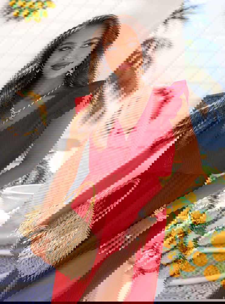 Malinowa muślinowa sukienka midi Boromea