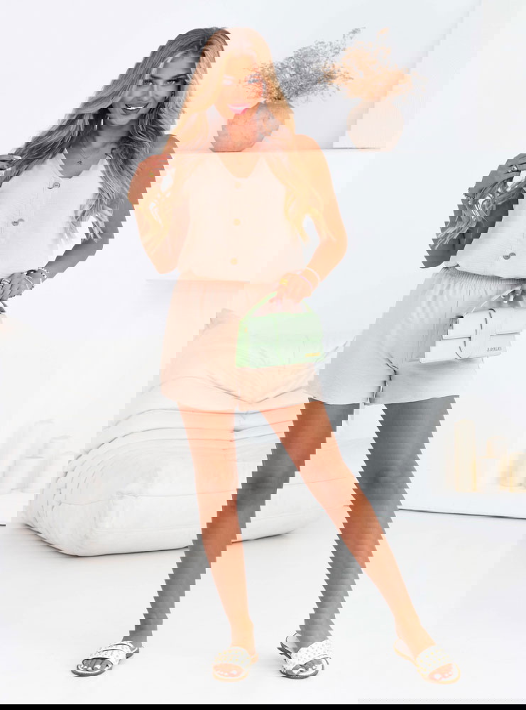 Beżowy komplet bluzka i szorty Ermellina