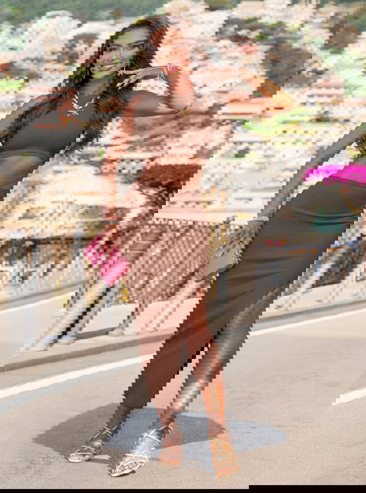 Prążkowany komplet top+spódnica z...