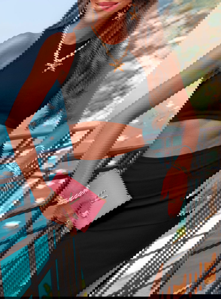 Czarny prążkowany komplet...