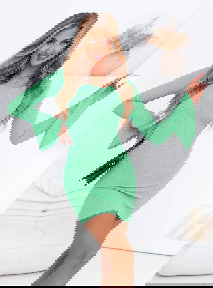 Miętowa sukienka mini z długim...