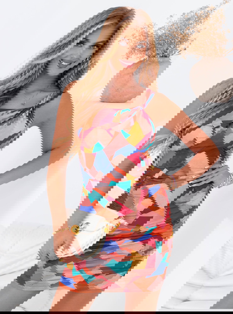 Wzorzysta sukienka mini na jedno...