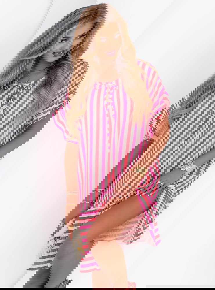 Wzorzysta muślinowa sukienka oversize...