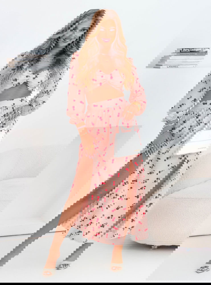 Brzoskwiniowy komplet krótki top i...