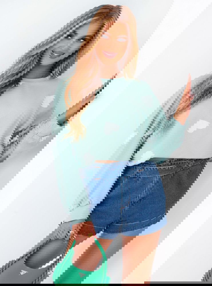 Miętowa bluza oversize w serca Candas