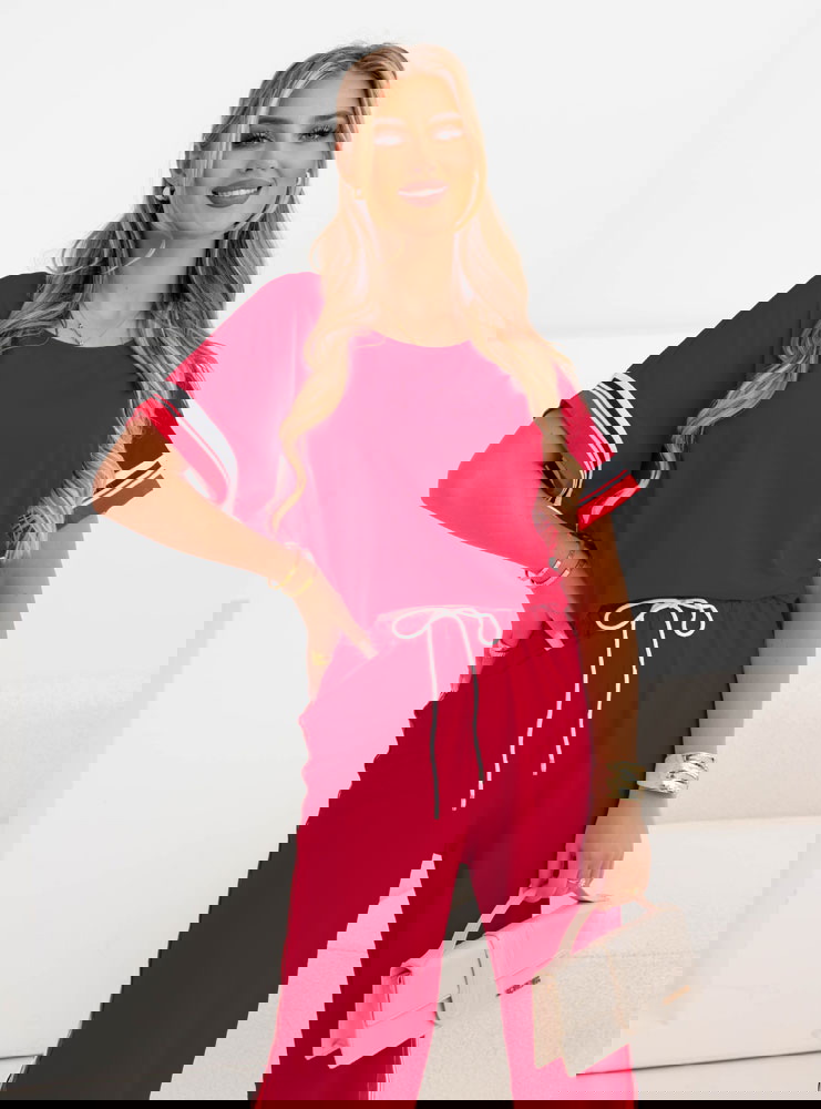 Malinowy komplet koszulka + spodnie...